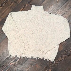 Women's Cream Sweater with Fringe Hem